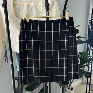 LOFT Black and White Windowpane Plaid Skirt